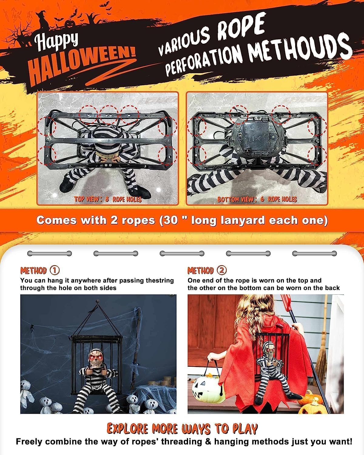 Screaming Animated Hanging Halloween Decorations Outdoor Indoor