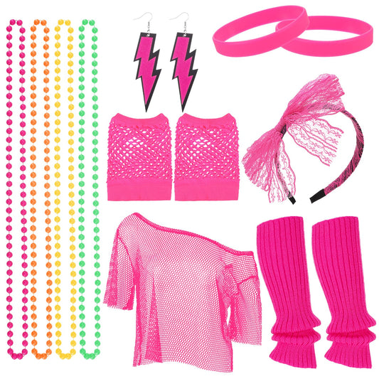 80s fancy party costume accessories set in pink