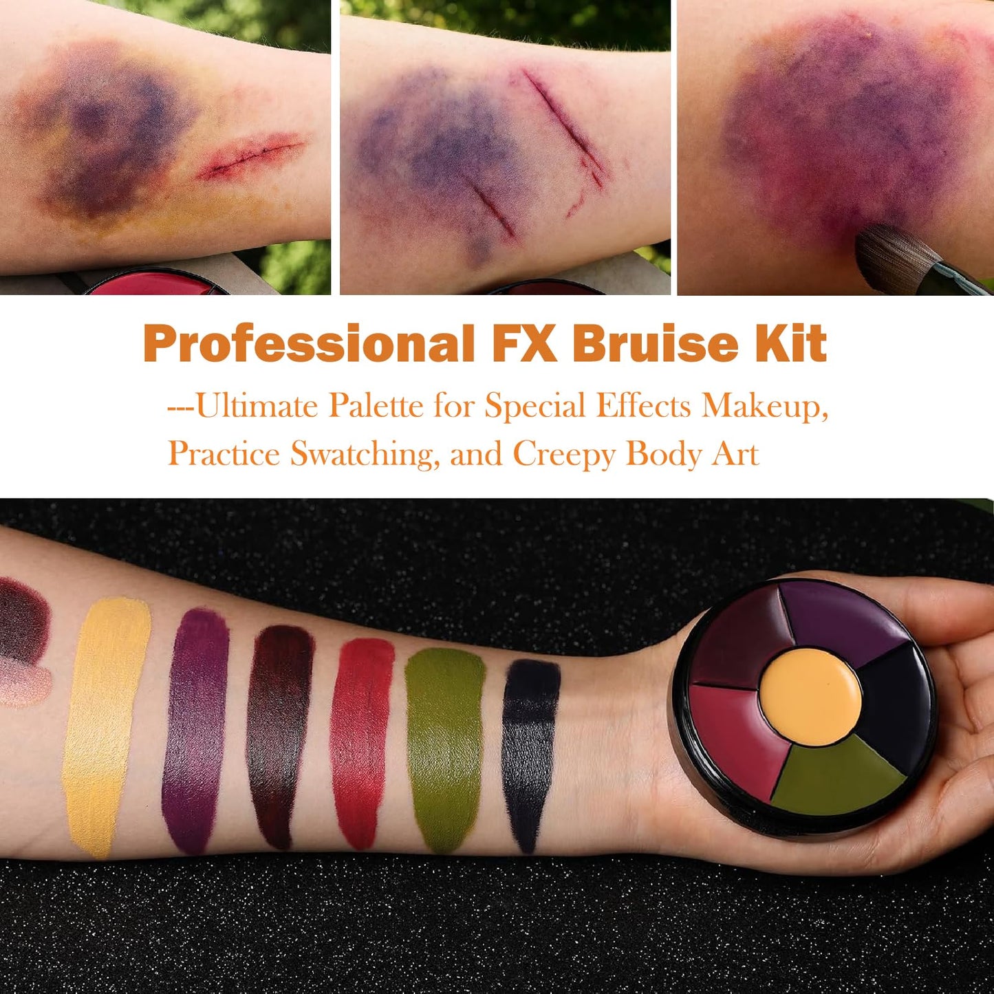 6 Color SFX Bruise Wheel – Professional Halloween Face Paint Kit, Non-Toxic Oil-Based Makeup with Fake Blood, Zombie & Injury Special Effects Palette for Cosplay & Festivals