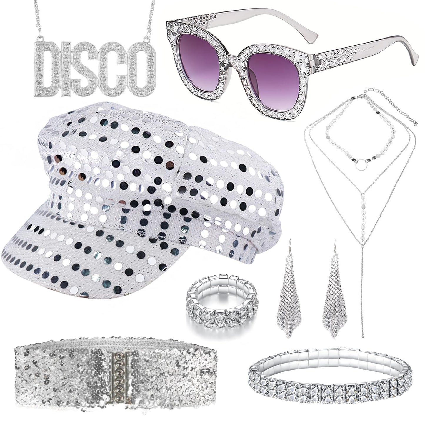 70s Disco Accessories - 70s Fancy Dress Costumes with Sequins Hat