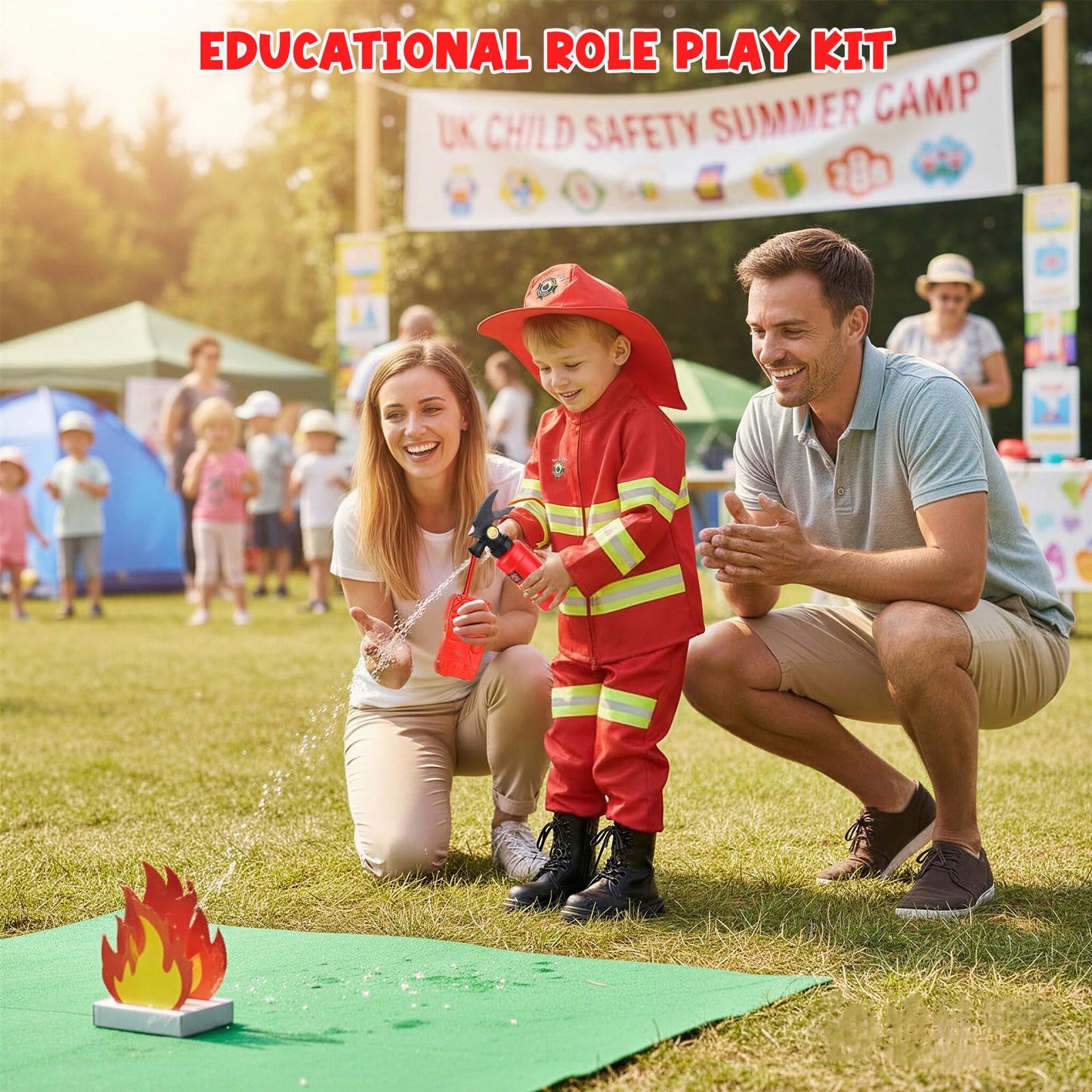 LOYO Kids Role Play Halloween Costumes, Red Fireman Costume with Firefighter Outfit Toys Accessories for 3 to 6 Year Old Children