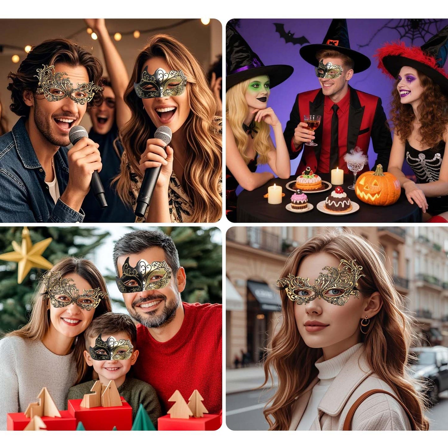 SHIFANQI Masquerade Mask for Men Women, Masquerade Ball Masks for Couples, Halloween Costumes Lace Eye Mask for Venetian Party, Prom, Carnival, Mardi Gras, Cosplay, Gold A
