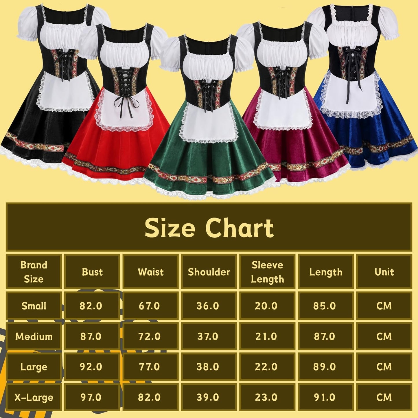 HAPNBCELE Oktoberfest Costume for Womens, German Dirndl Dress Puff-Sleeves Traditional Bavarian Carnival Halloween Outfits (Green, X-Large)