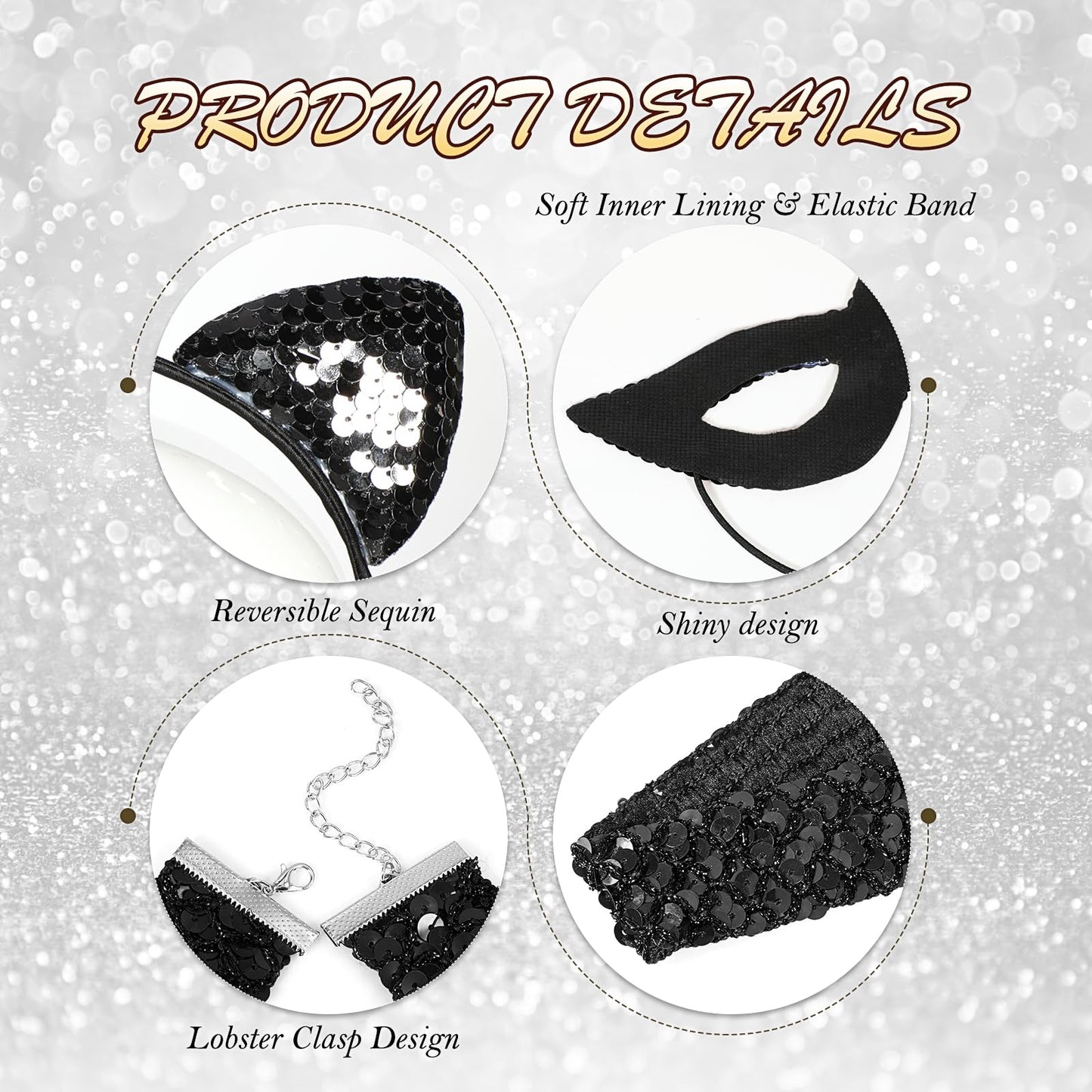 Black Cat Costume for Women Cat Ear Headband Sequins Masquerade (image 3)