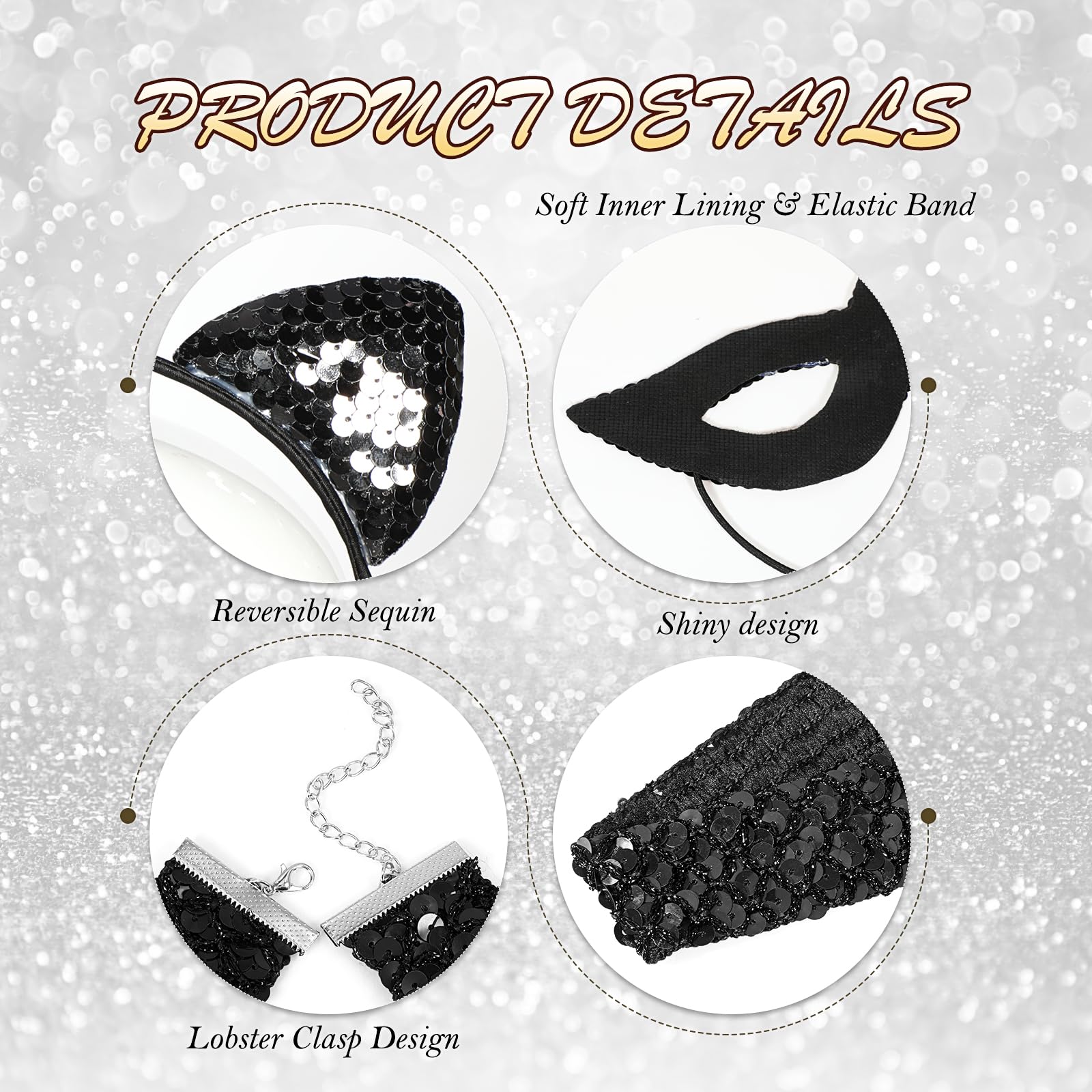 Black Cat Costume for Women Cat Ear Headband Sequins Masquerade (image 3)