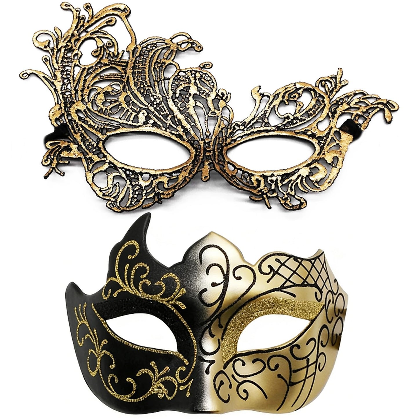 hommova 2 PCS Masquerade Masks for Couple Women Men, Half Face Lace Masquerade Ball Masks for Parties and Bars Halloween Venetian Carnival Party