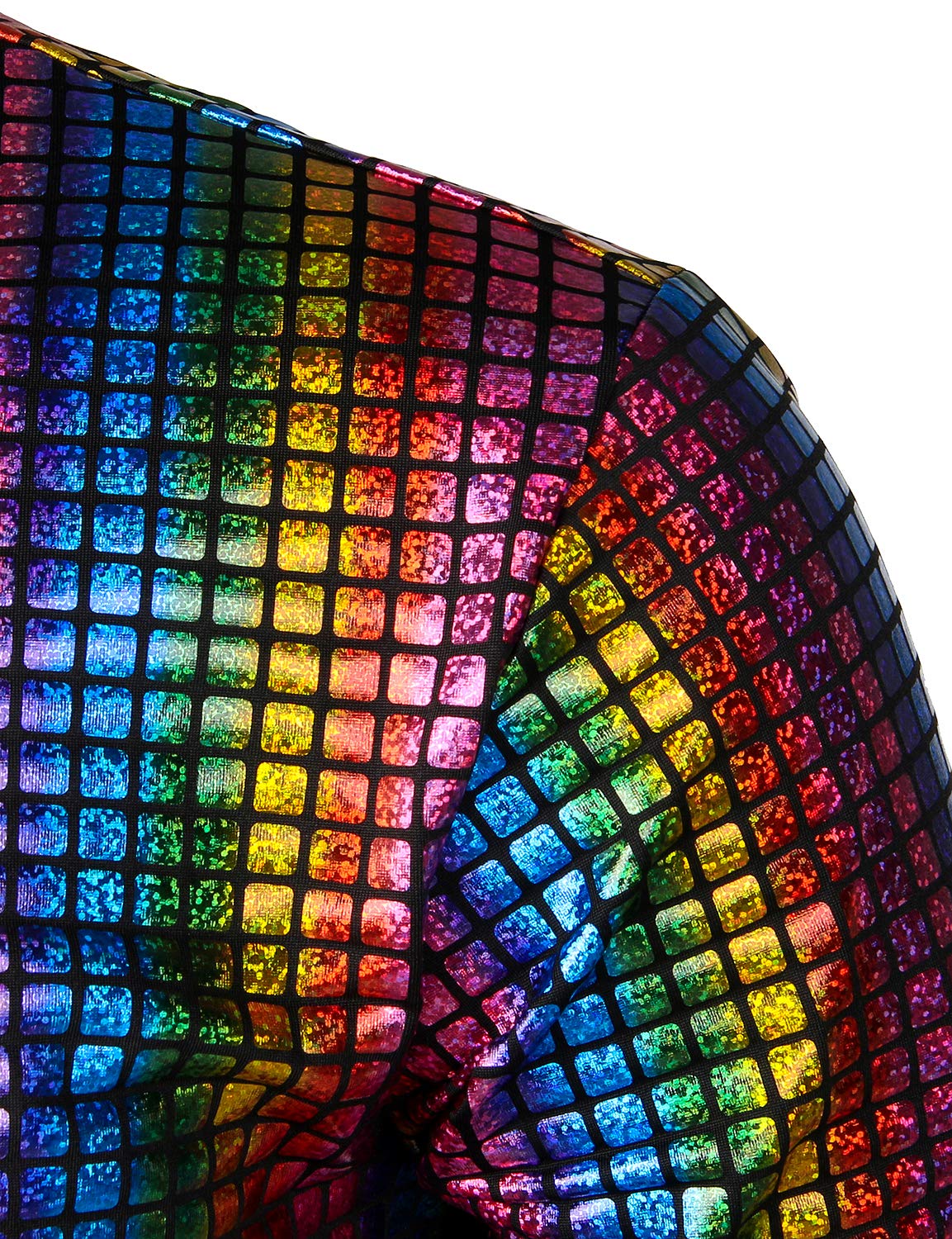 Men's Dress Shirt Sequins Button Down Short Sleeve Shirts 70s Disco (image 5)