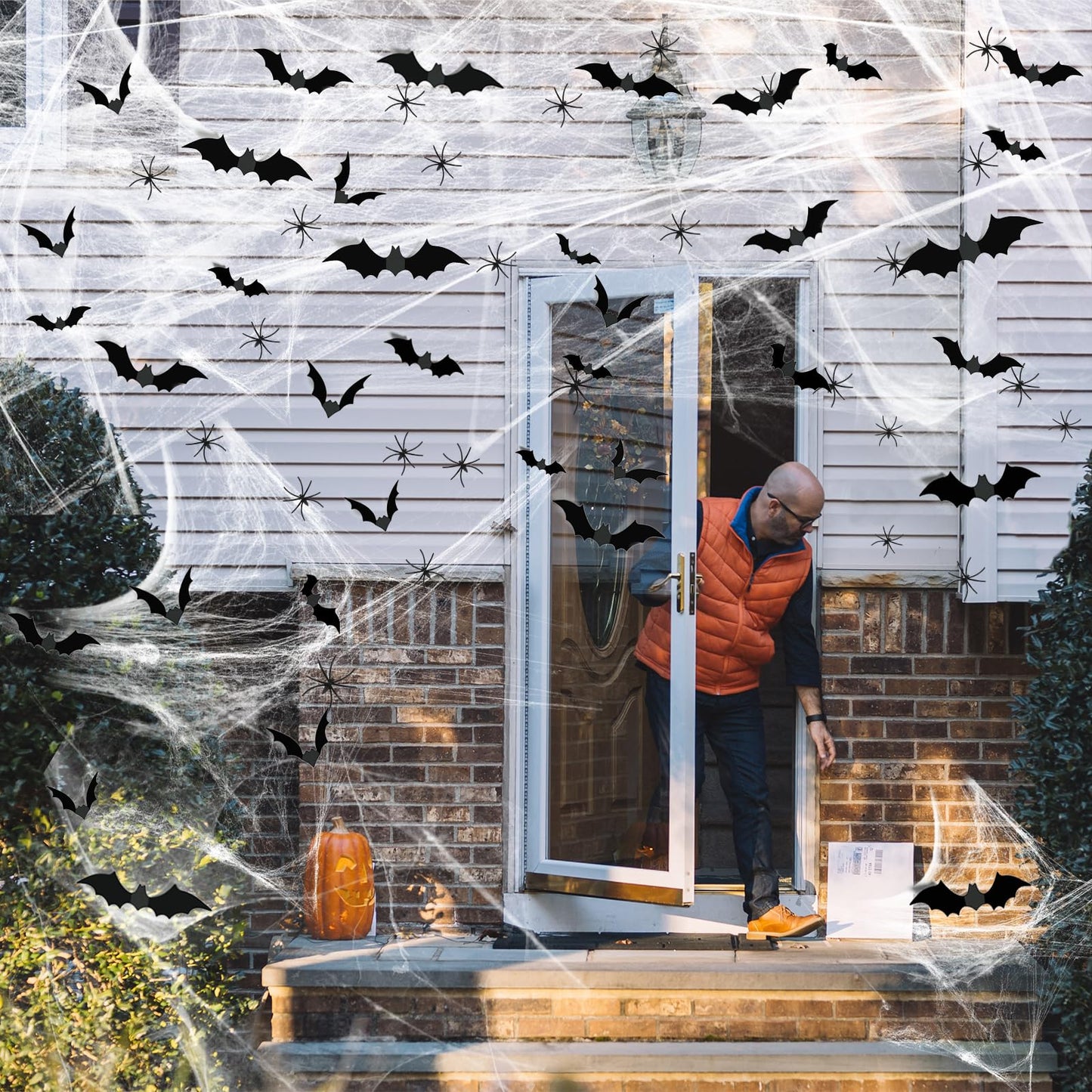 1200 sqft Halloween Spider Webs &120pcs Fake bats 50pcs Fake Spiders Super Stretch Cobwebs for Halloween Theme Decoration Party Supplies