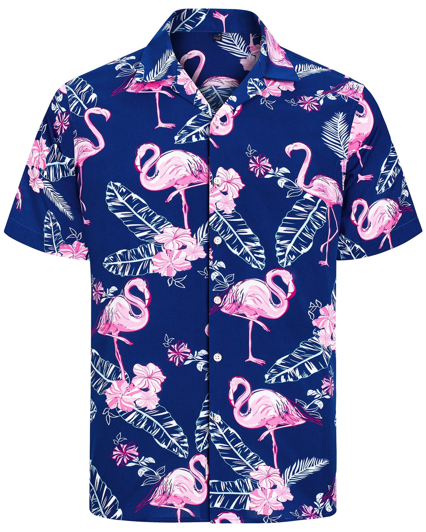 Hawaiian Shirt Short Sleeve Shirts Men Summer Blue Flamingo Beach
