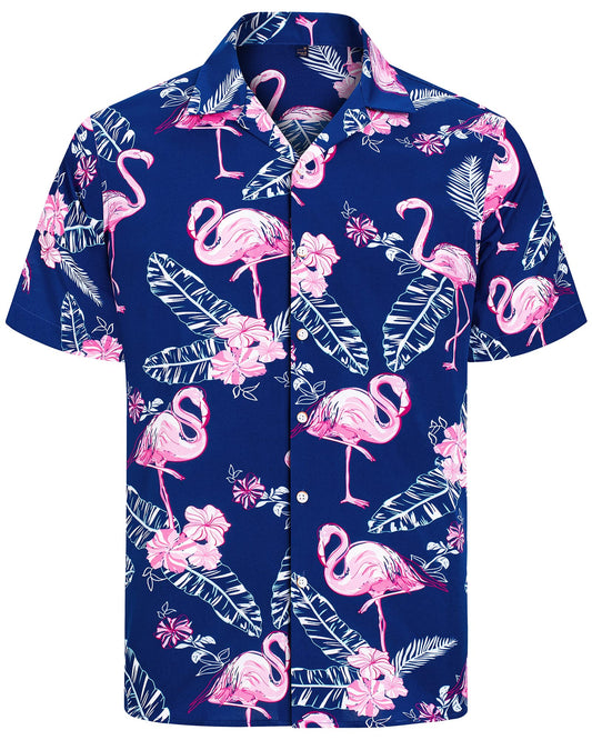 Hawaiian shirt with blue flamingo beach tropical print