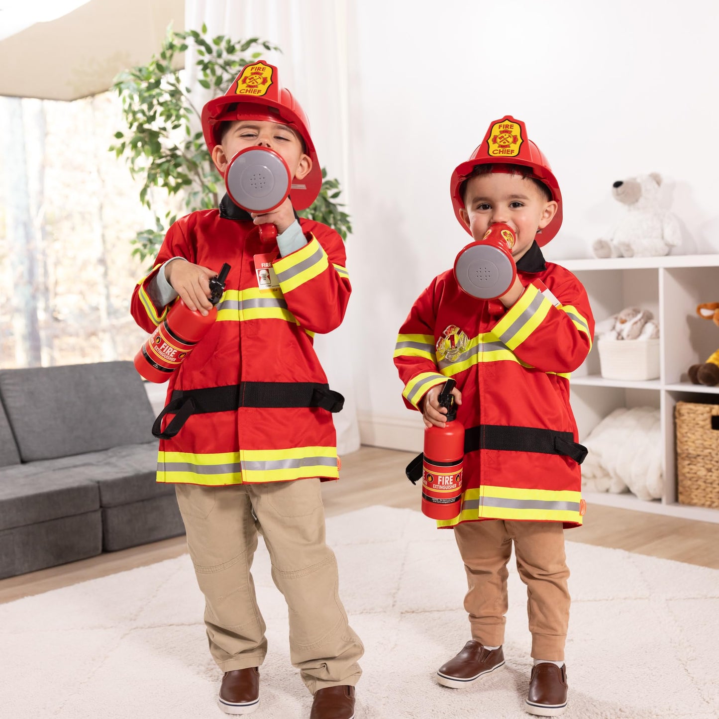 Melissa & Doug Fire Chief Costume Set − Dress Up & Role Play for Boys & Girls | With Extinguisher, Helmet, Badge, Bullhorn & Jacket | Age 3+