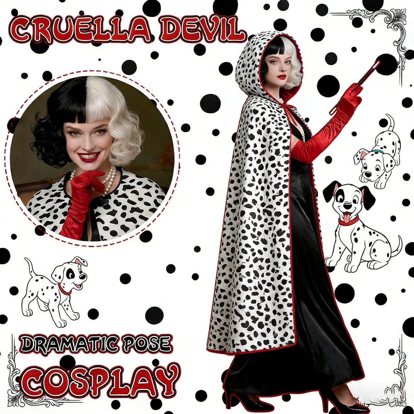 Cruella Costume Accessories Set for Women - Villain Fancy Dress Kit