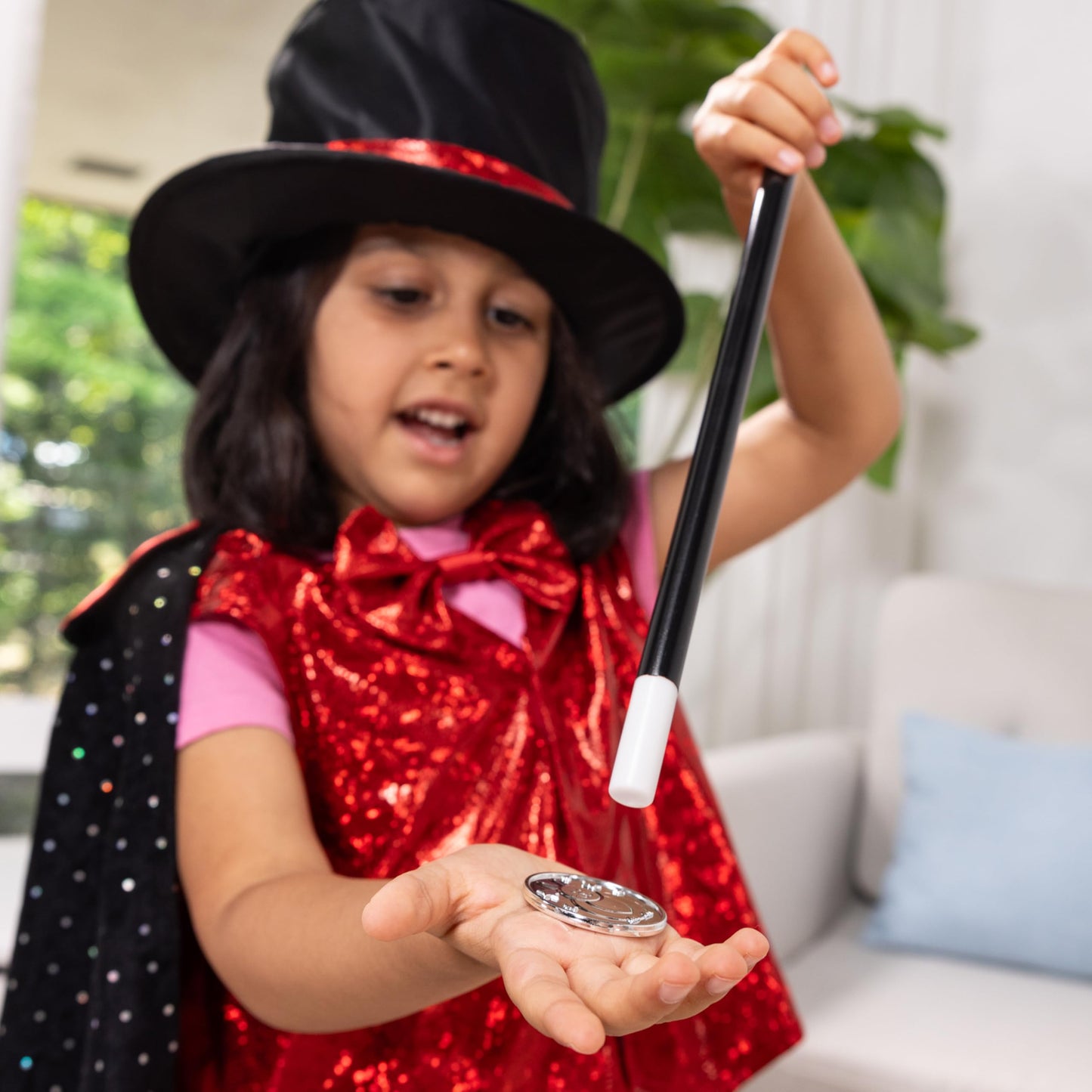 Melissa & Doug Magician Role Play Costume Set - Includes Hat, Cape, Wand, Magic Tricks