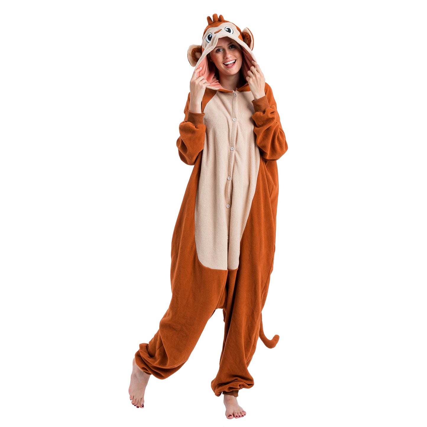 Unisex Adult Monkey Jumpsuit Plush Monkey Costume with Hat and Tail (image 3)