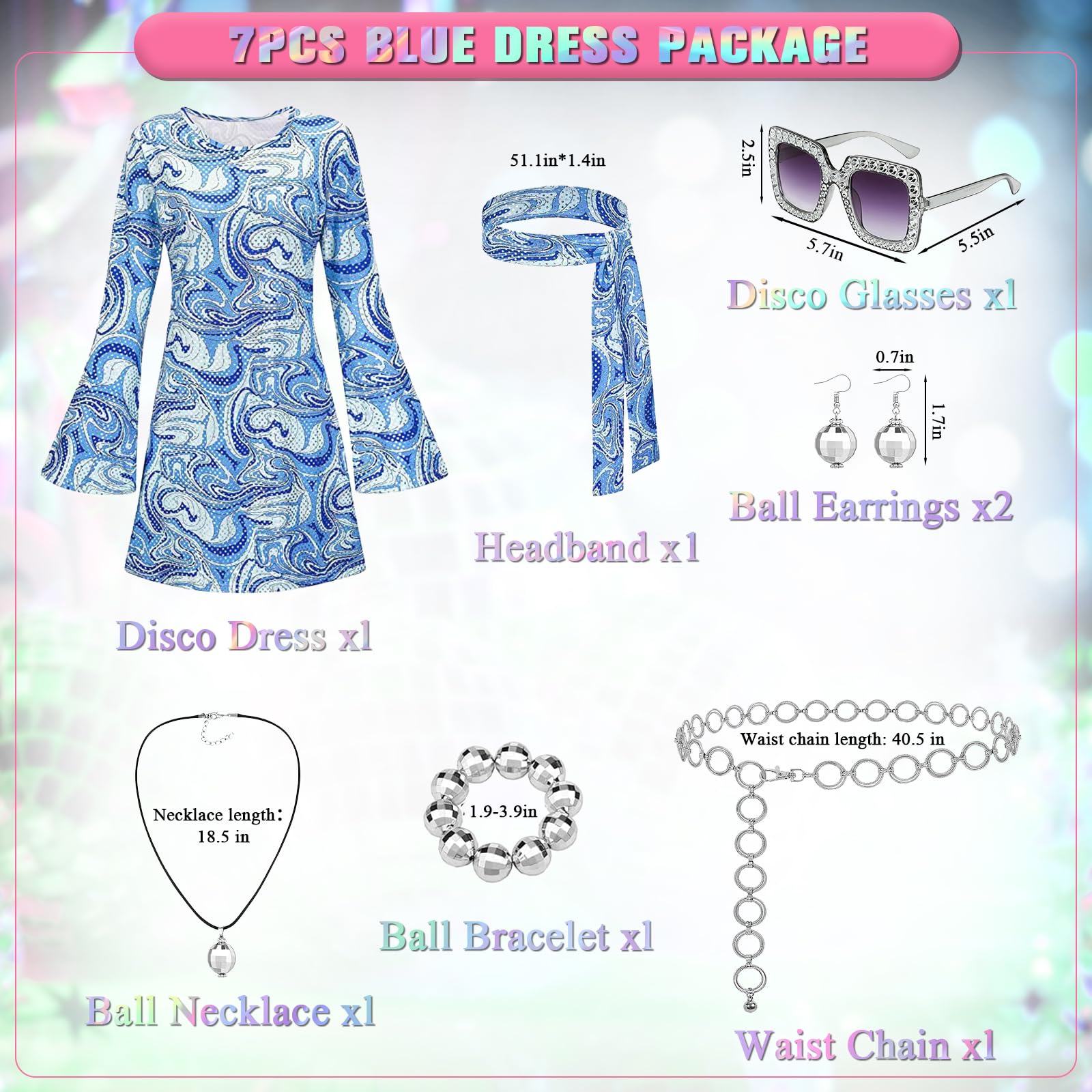 Women's 70s Disco Dress with Geometric Sequins - Scarf & 5-Piece (image 3)
