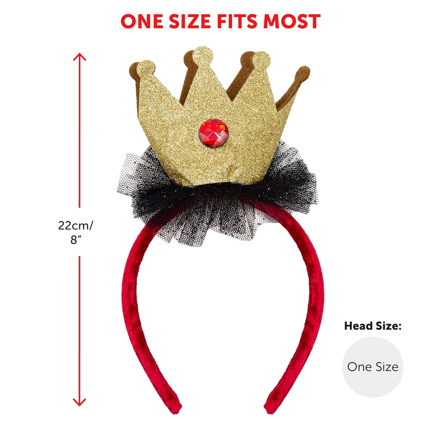 Girls Heart Queen Costume - Large - Red Dress with Heart Detailing, Gold Crown on Headband and Striped Tights - Kids World Book Day Book Week Fancy Dress Costume