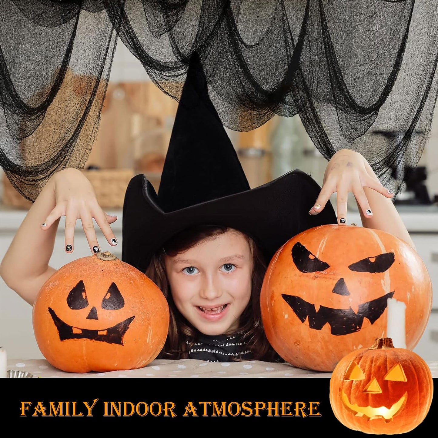 AUXHCYL Halloween Creepy Cloth Decorations, 120 x 600cm Black Spooky Scary Gauze Decor Halloween Decorations for Party Indoor Outdoor