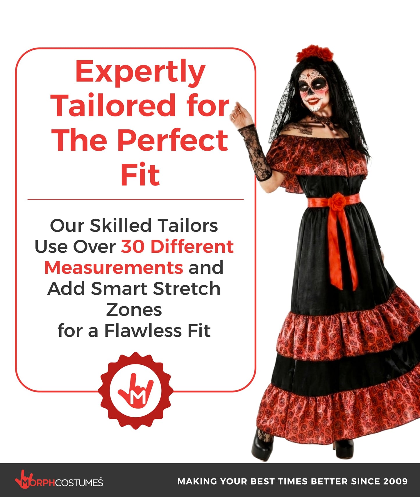 Morph Day Of The Dead Costumes For Women, Dia De Los Muertos Costume Women, Womens Halloween Costume Adult, X-Large
