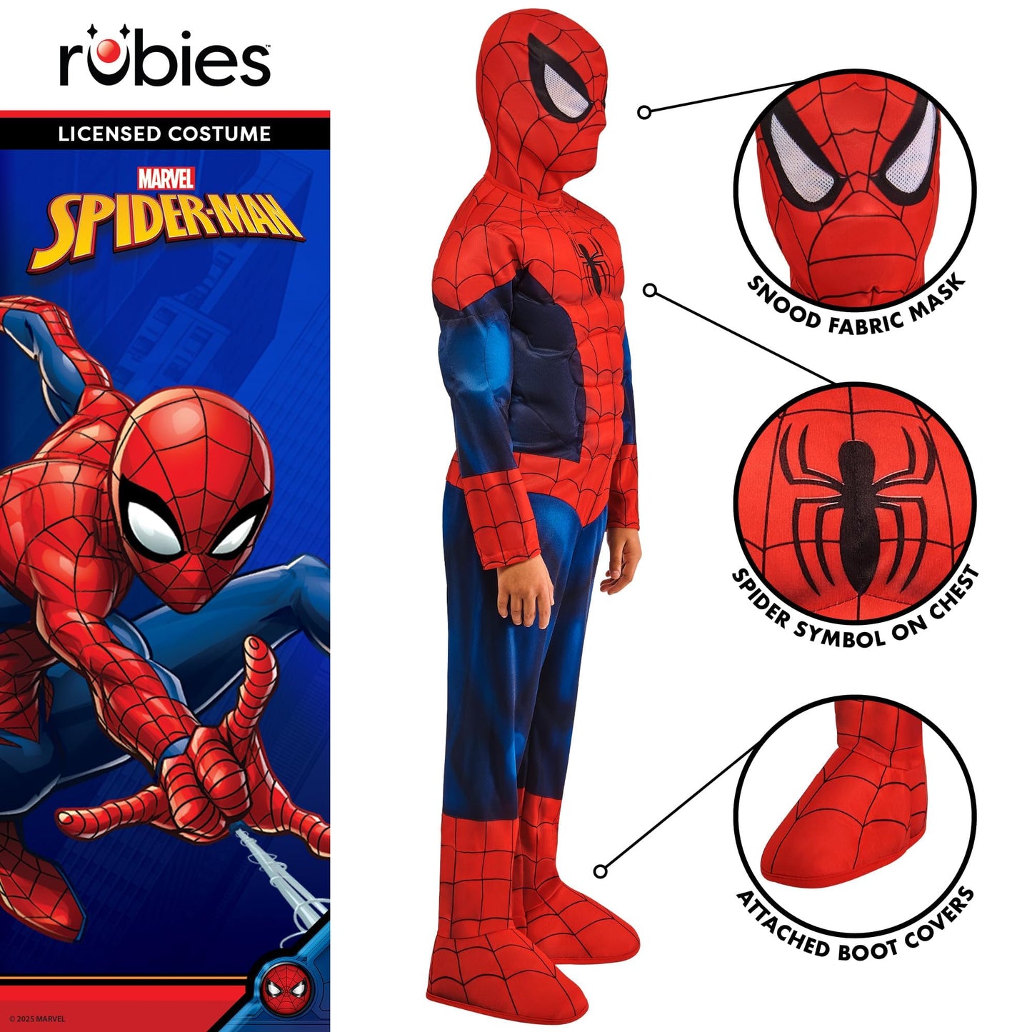 Rubies Official Marvel Spider-Man Deluxe Padded Muscles Child Costume, Kids Superhero Fancy Dress, Age 7-8 Years Halloween