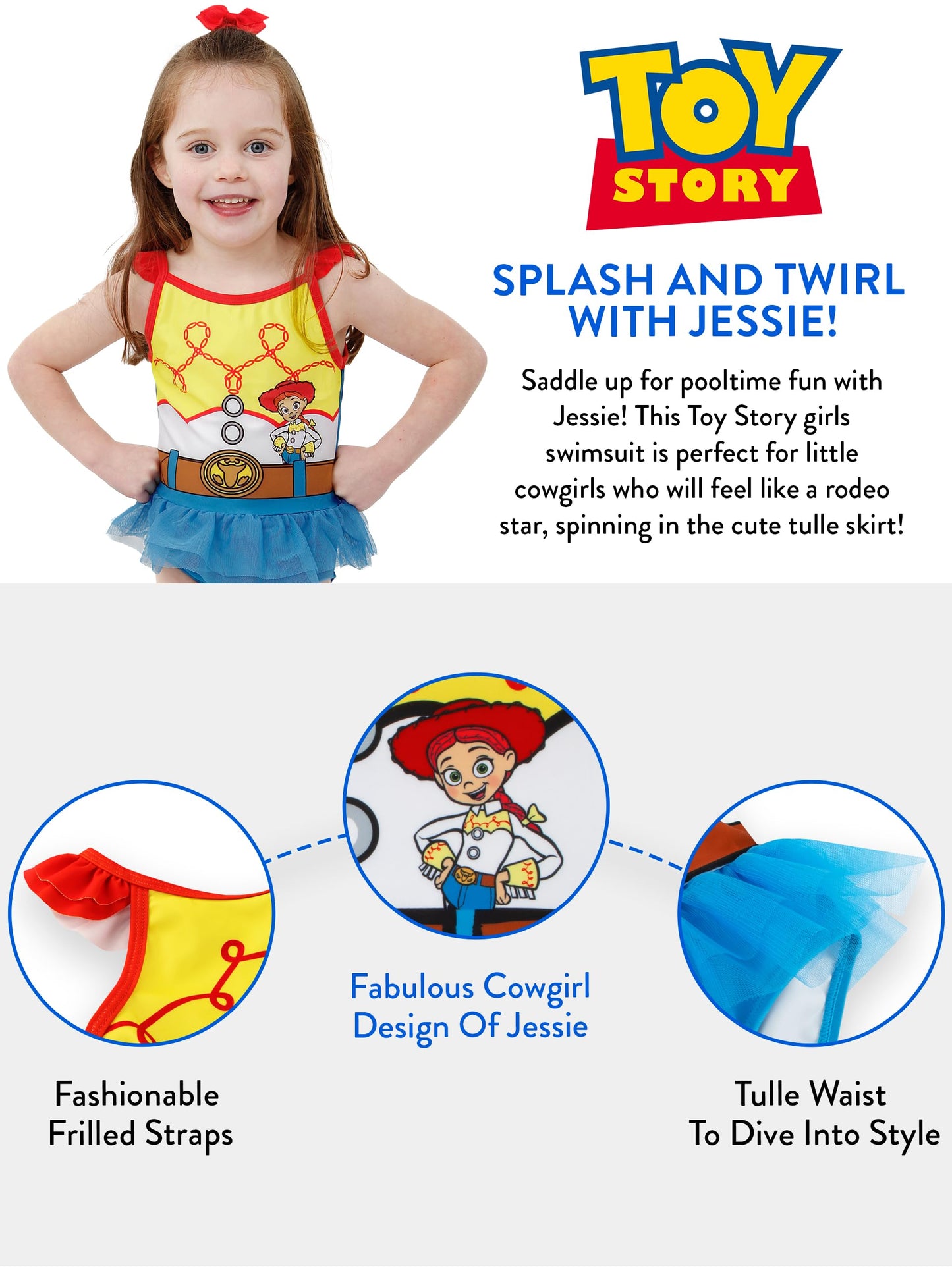 Disney Girls Swimming Costume | Jessie Toy Story Costume | Girls’ One-Piece Swimsuits | Blue Age 3 to 4 Years