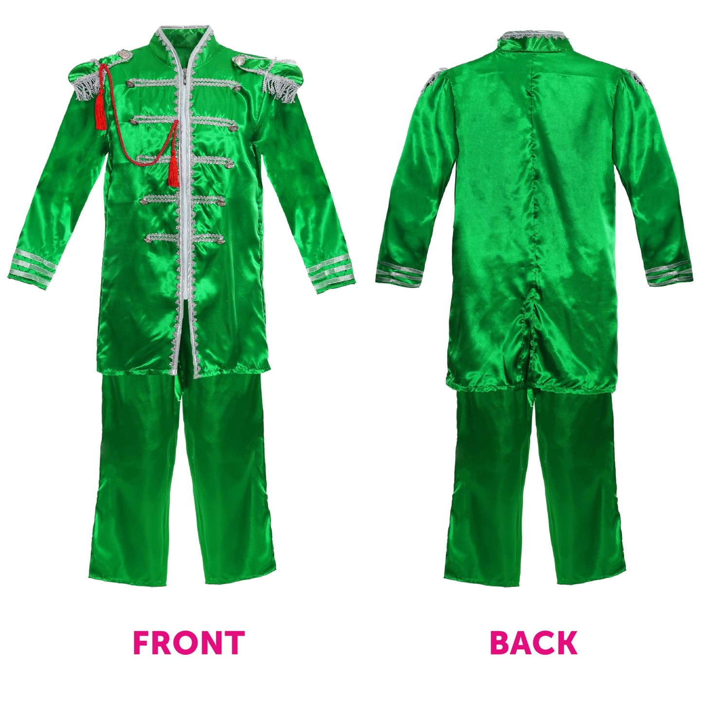 Adults Pop Sergeant Costume - Large - Green Jacket with Silver Braiding and Green Trousers - 60s Music Themed Fancy Dress Costume