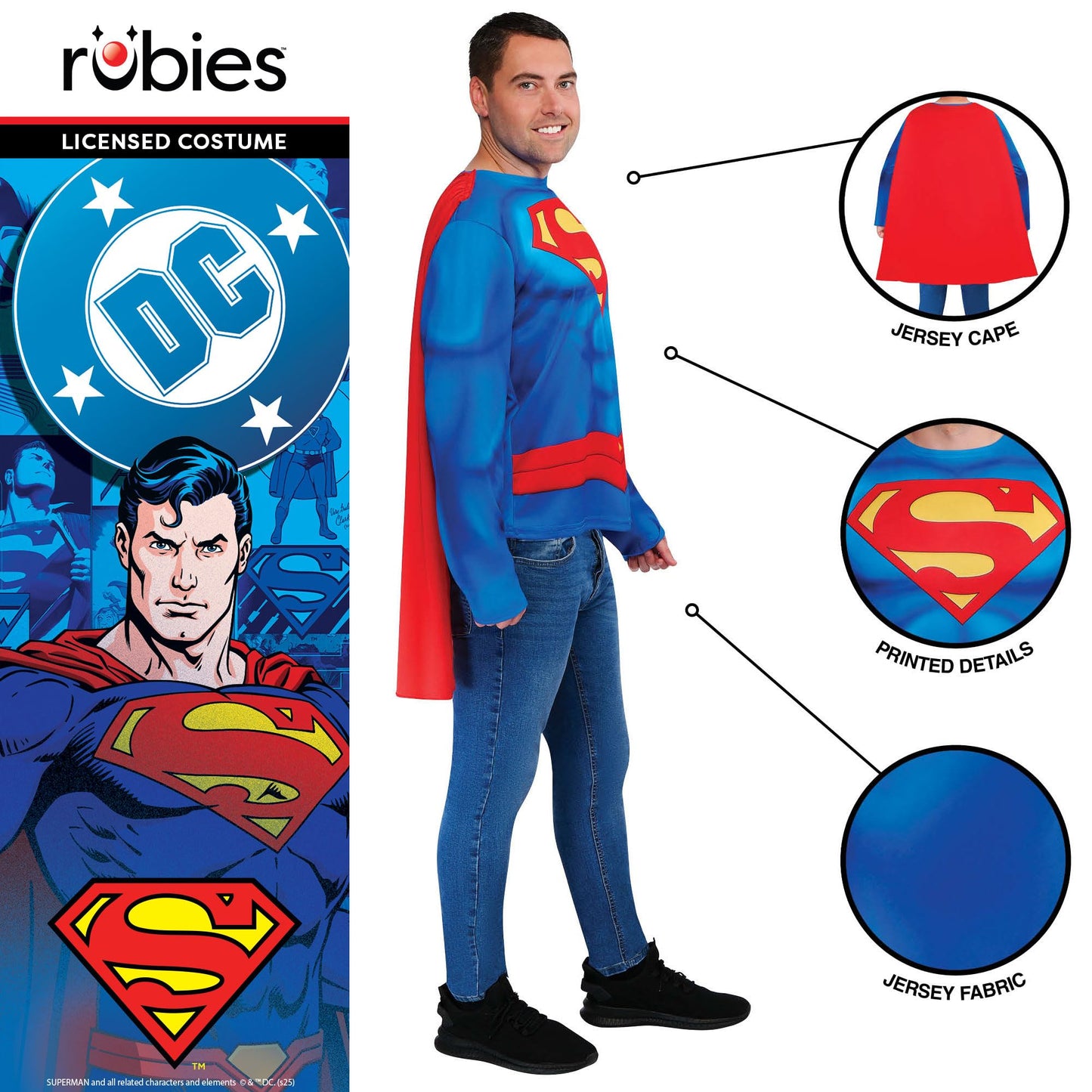 Rubes Official DC Comics Superman Top - Adult Fancy Dress