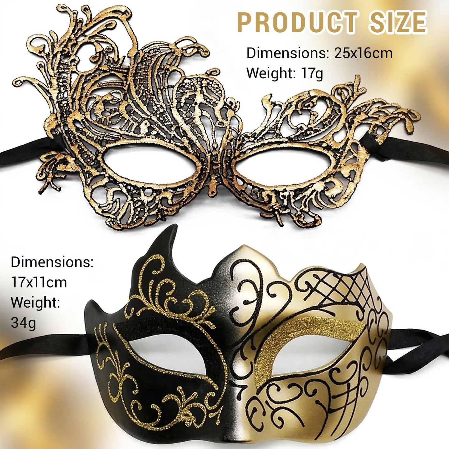 hommova 2 PCS Masquerade Masks for Couple Women Men, Half Face Lace Masquerade Ball Masks for Parties and Bars Halloween Venetian Carnival Party