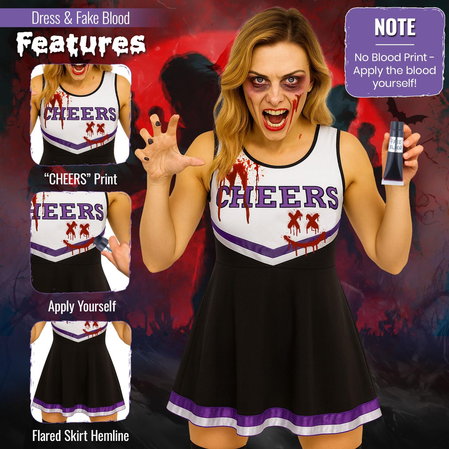 Zombie Cheerleader Halloween Costumes for Women - Dead Cheerleader (image 7)
