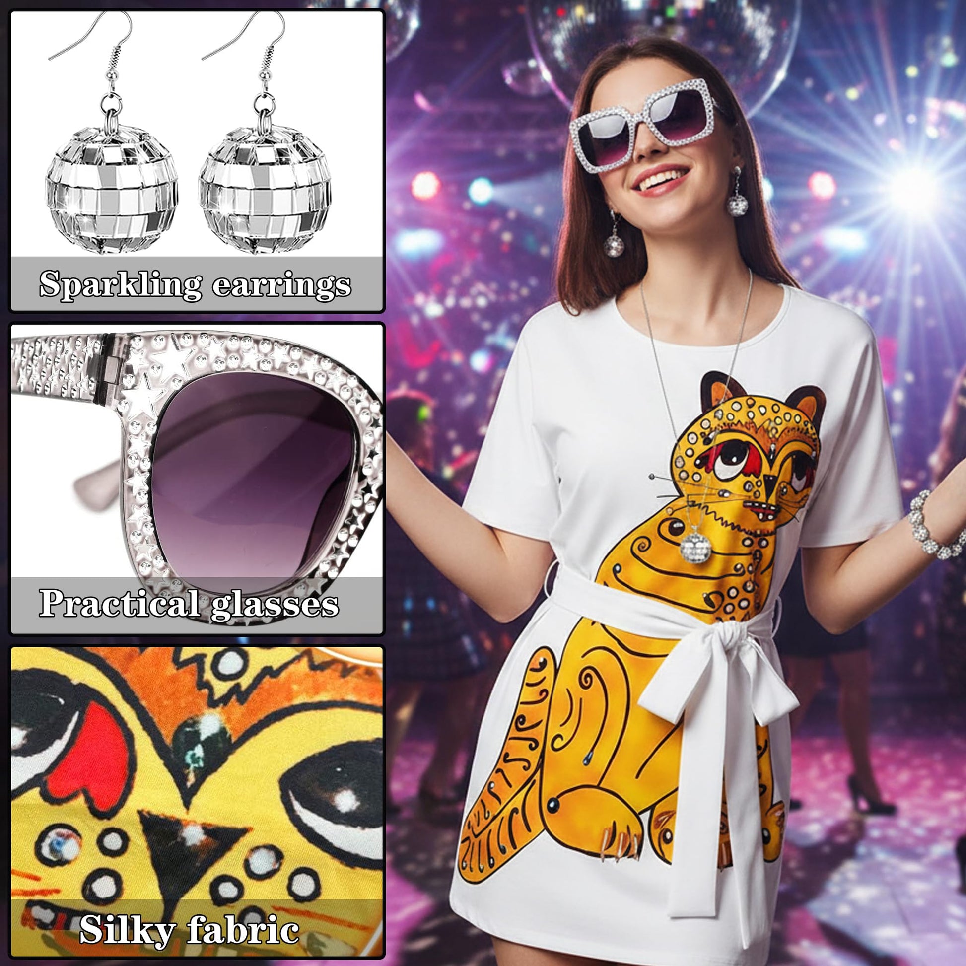 70s Fancy Dress Costume for Women - Disco Outfit with Disco Ball (image 4)