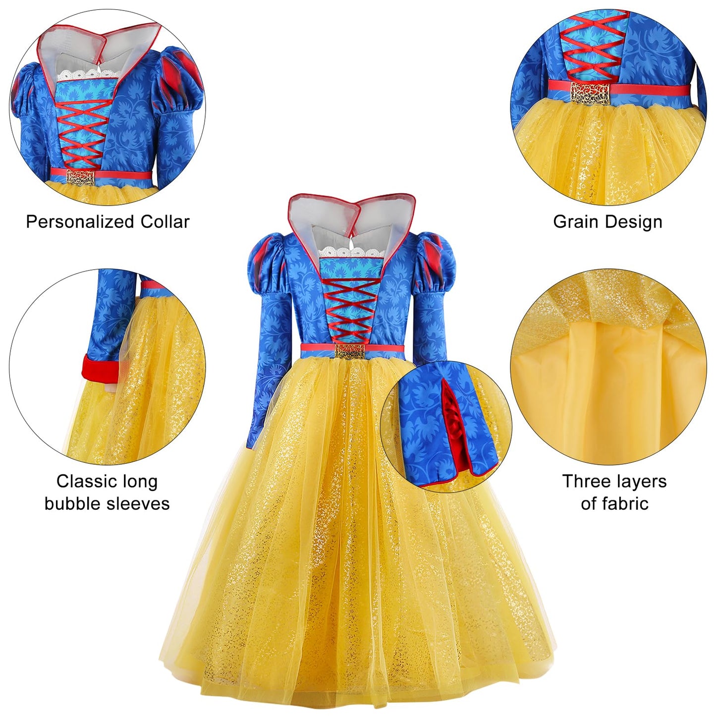 keaiyouhuo Princess Costume for Girls Princess Dress Up Kids Halloween Cosplay Birthday Party Dress Up with Headband