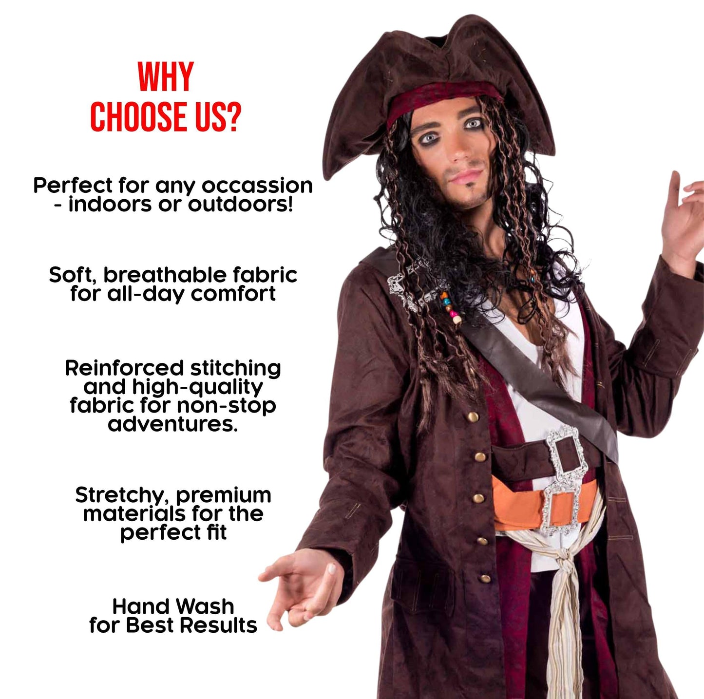 Pirate Costume for Men - Adult Pirate Fancy Dress Outfit - Perfect