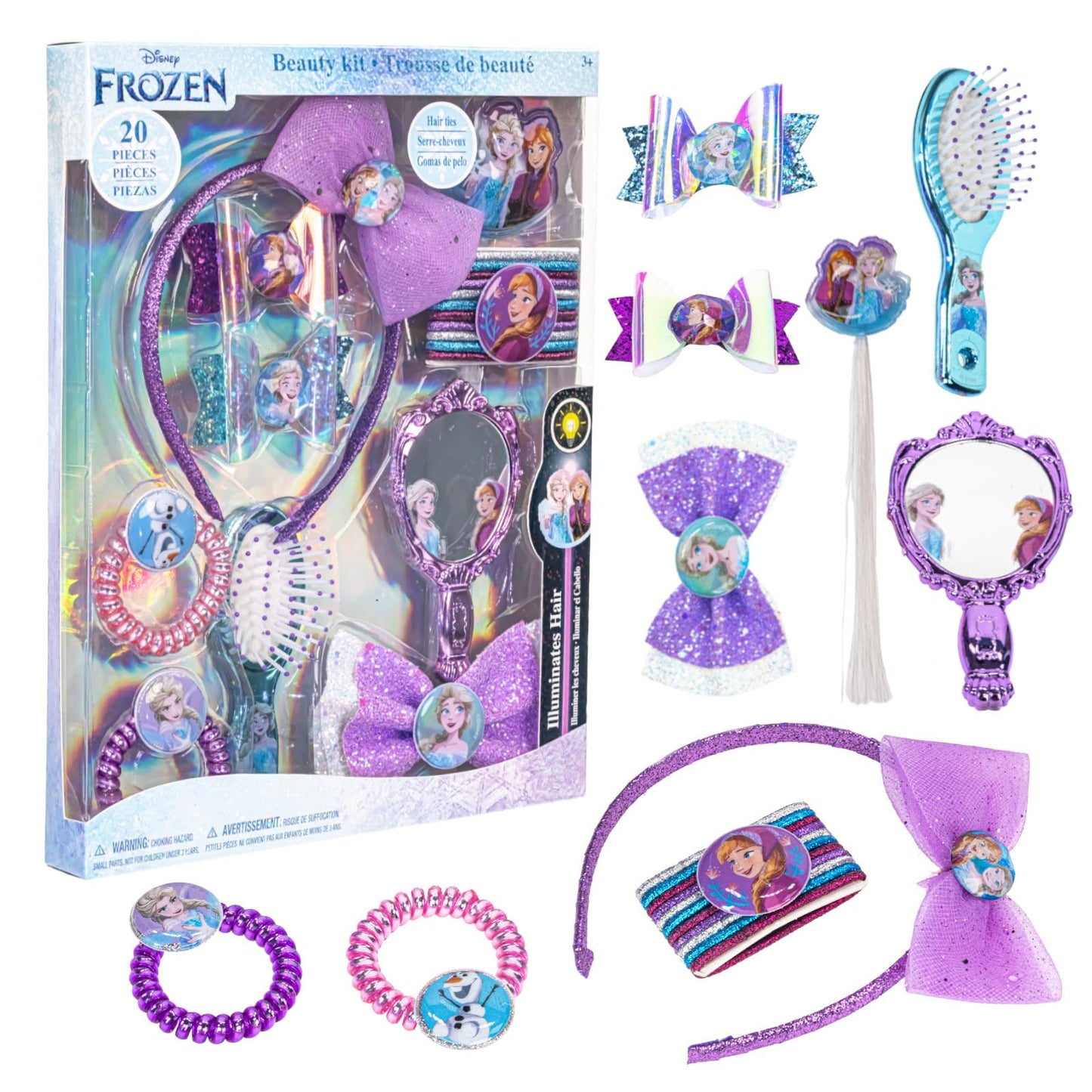 Disney Frozen 2 - Townley Girl Hair Accessories Box|Gift Set for Kids Tweens Girls|Ages 3+ Including Hair Ties & Bows, Mirror, Headband, Brush and More, for Parties, Sleepovers and Makeovers, 20 Pcs