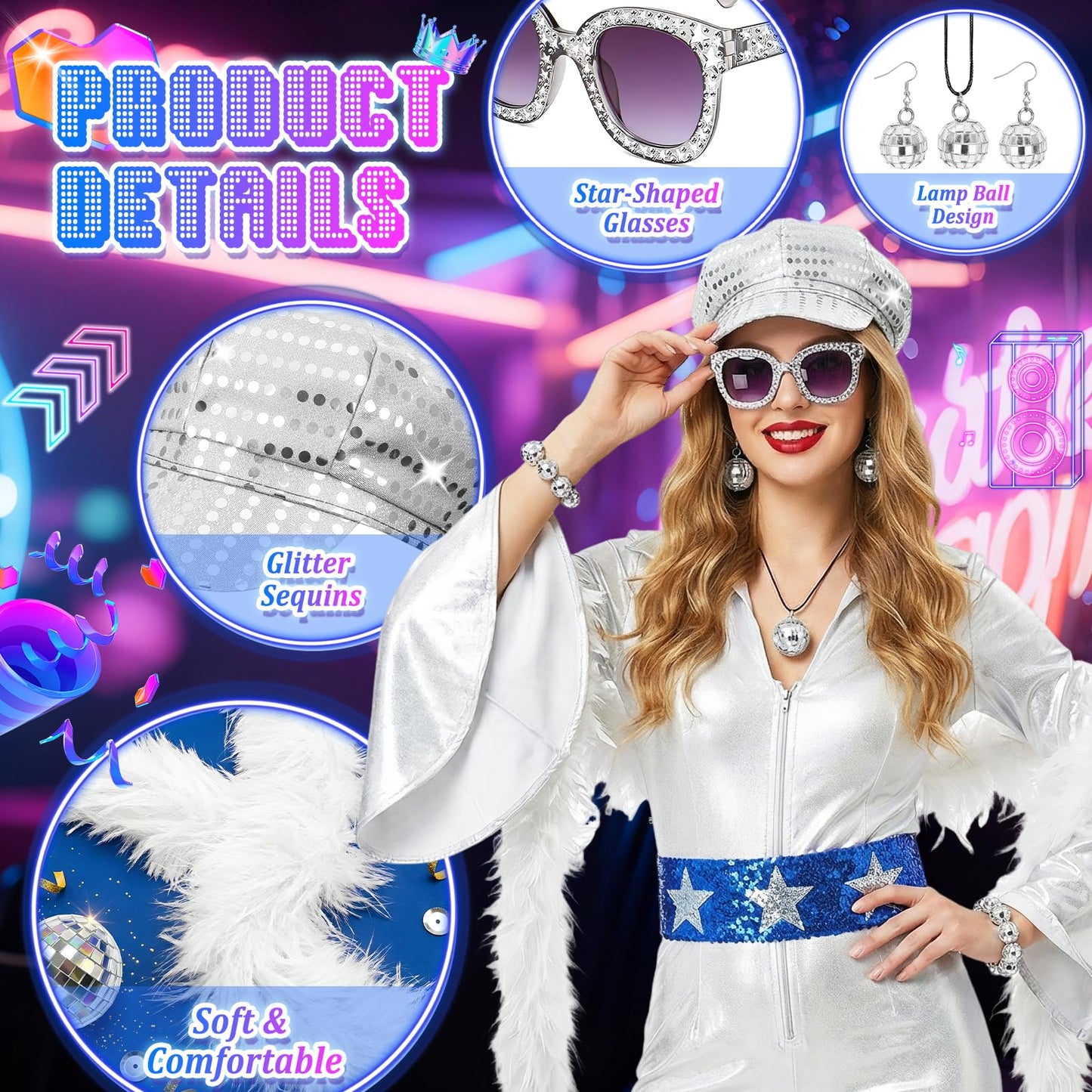 Disco Fancy Dress Accessories Set for Adults - 70s Disco Costume (image 3)
