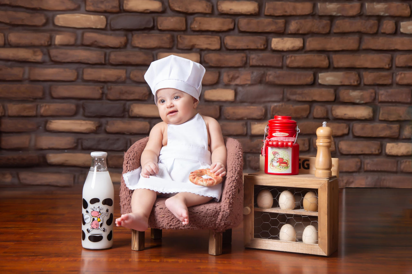 Matissa & Dad Baby Apron and Chef Hat Infant Mini Chef Outfit Toddler White Baker Costume photoshoot props newborn photography outfit (Baby Girl, 0-2 Months)