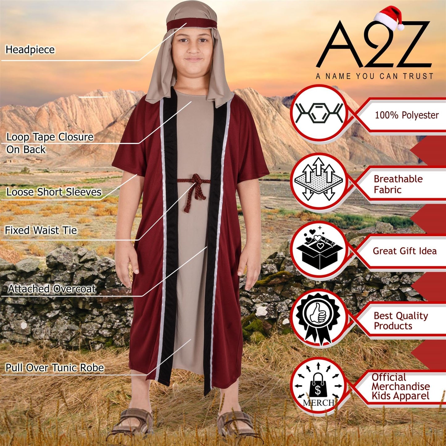 A2Z 4 Kids Boys Nativity Joseph Costume Xmas Outfit - Joseph Costume 12-14