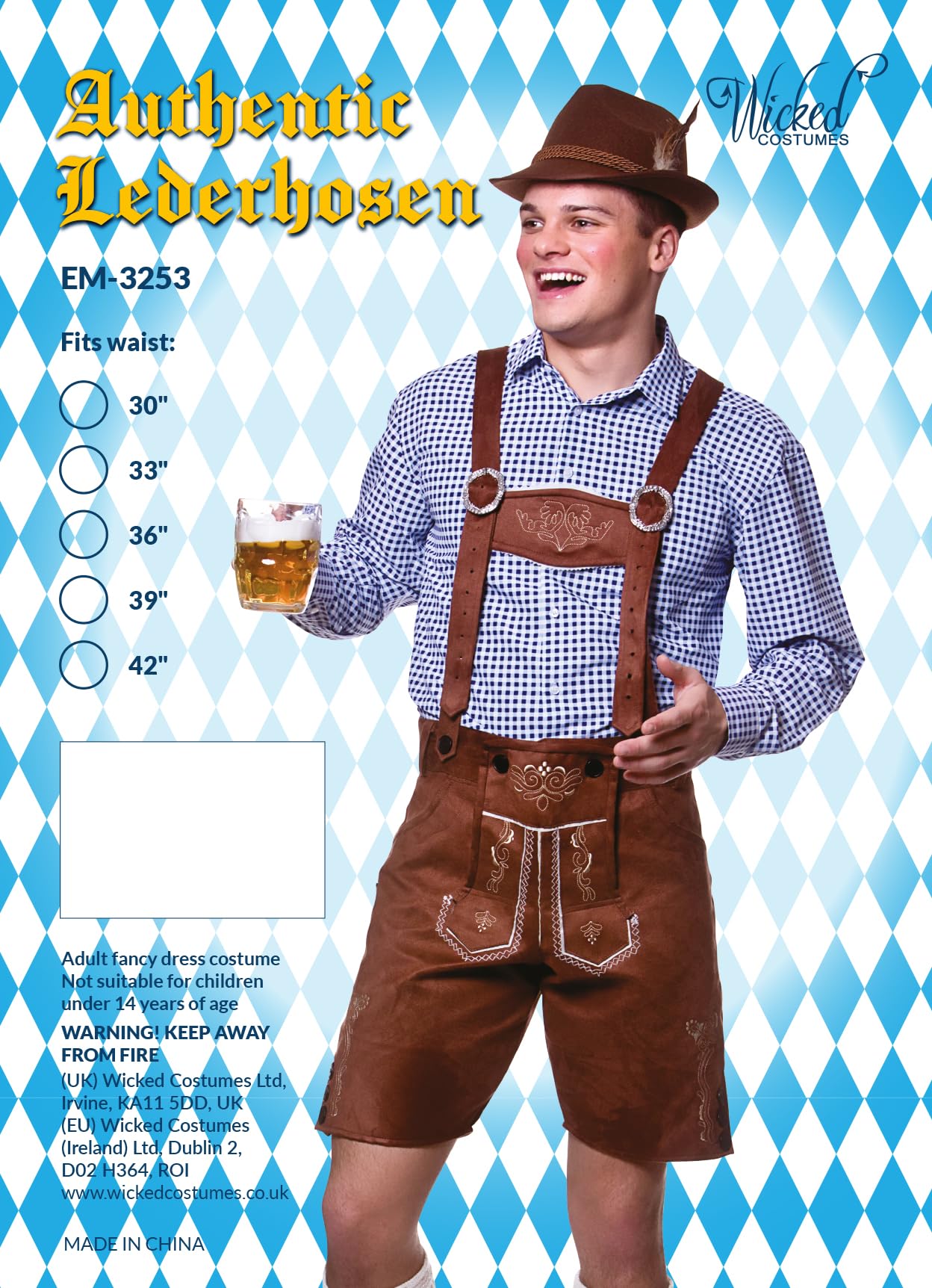 Wicked Costumes Mens Lederhosen Fancy Dress Costume – Bavarian Oktoberfest Outfit in Faux Suede - Small