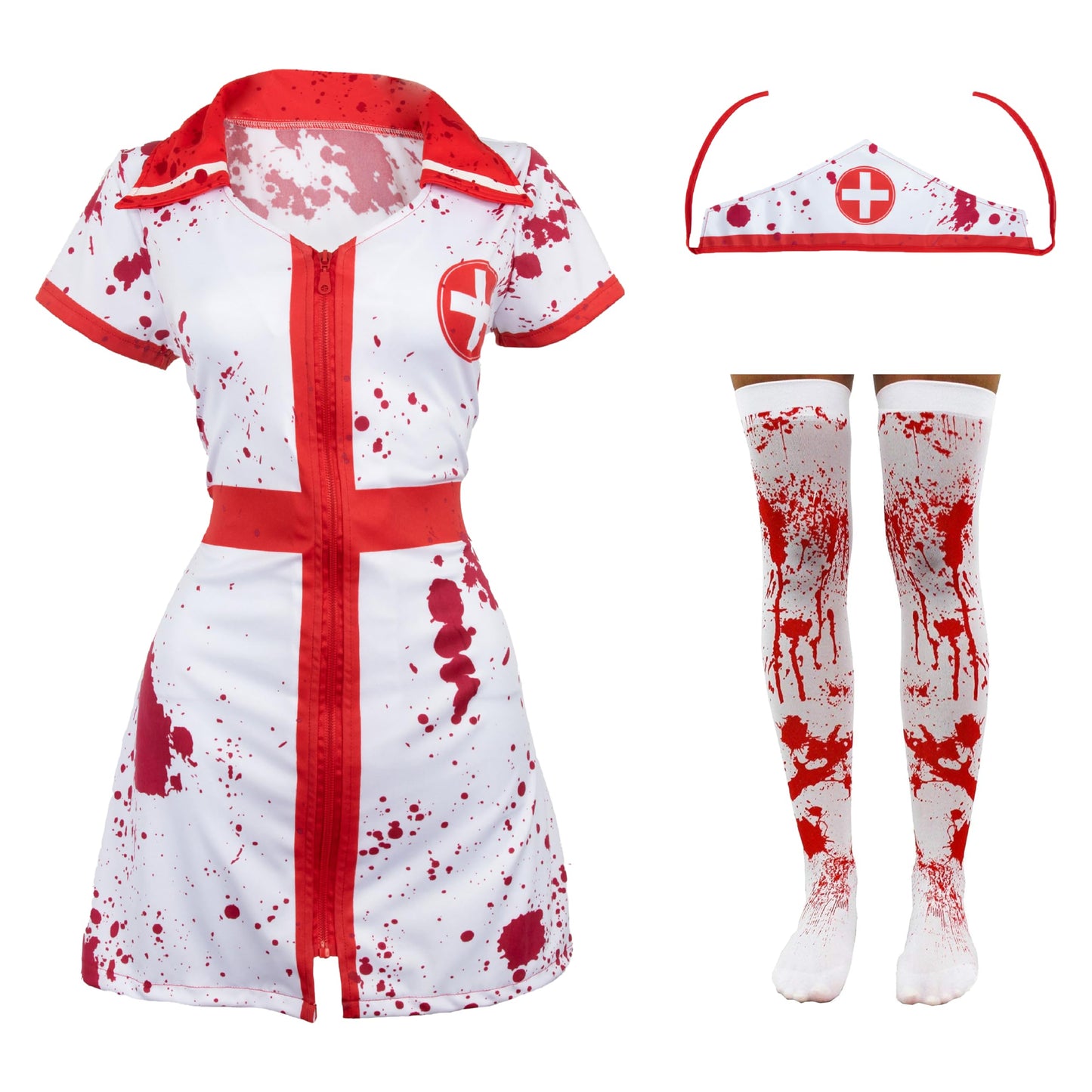 Ladies Zombie Nurse Halloween Costume - Nurse Dress with Hat