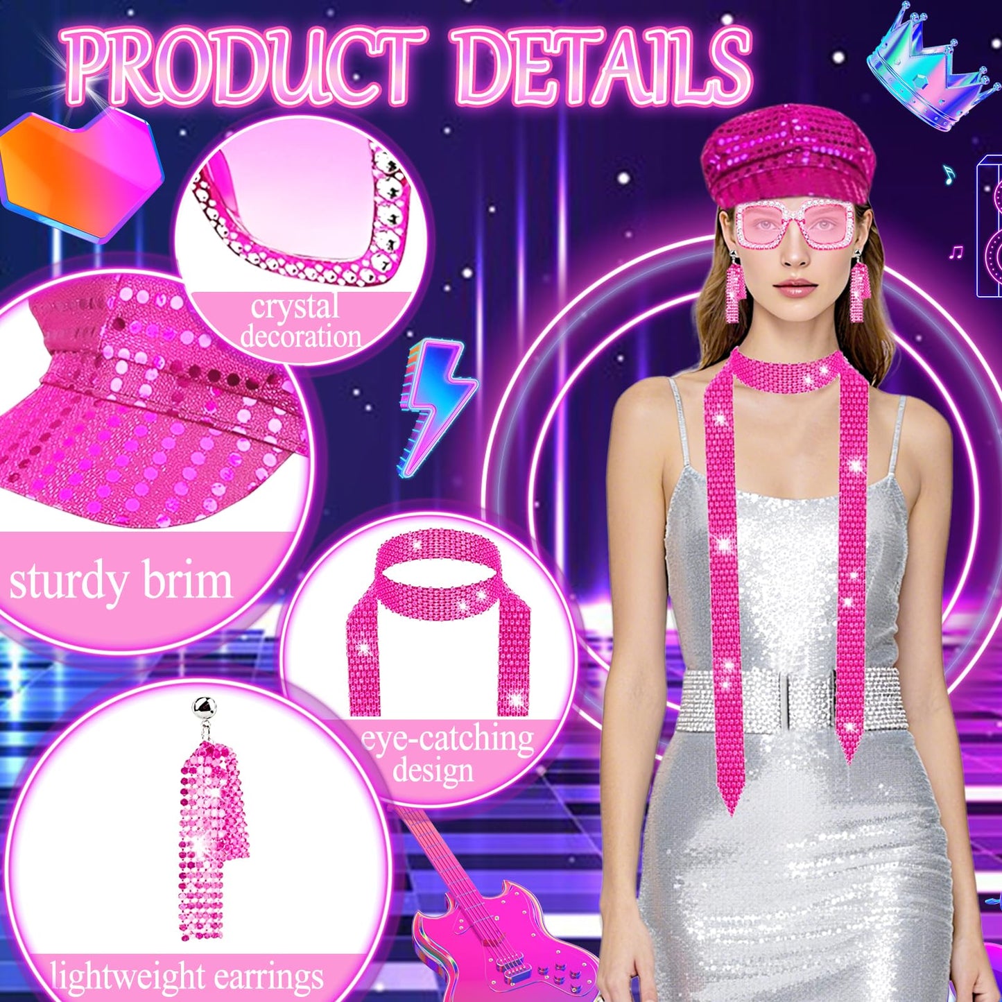 Disco Costume for Women - 1970s Disco Fancy Dress Accessories Set (image 3)