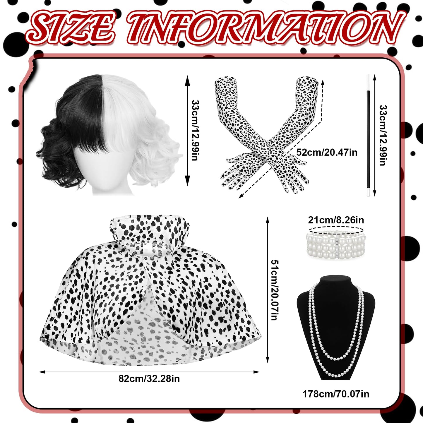 Cruella Costume Accessories Set for Women - Villain Fancy Dress Kit
