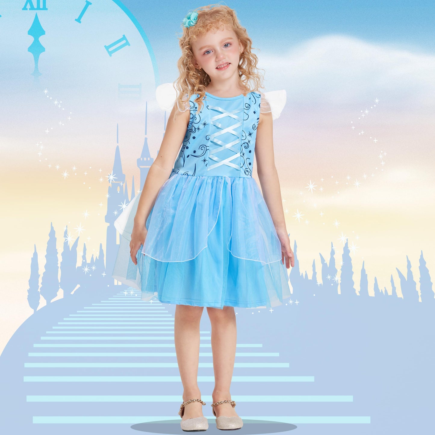 IKALI Princess Dress Up Costume for Toddler Girls, 6 Pcs Fancy Costumes Dresses Outfit Clothes Set for Toddlers 4-6 Years