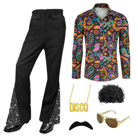 70s outfits for men disco outfit retro costume with bell bottom
