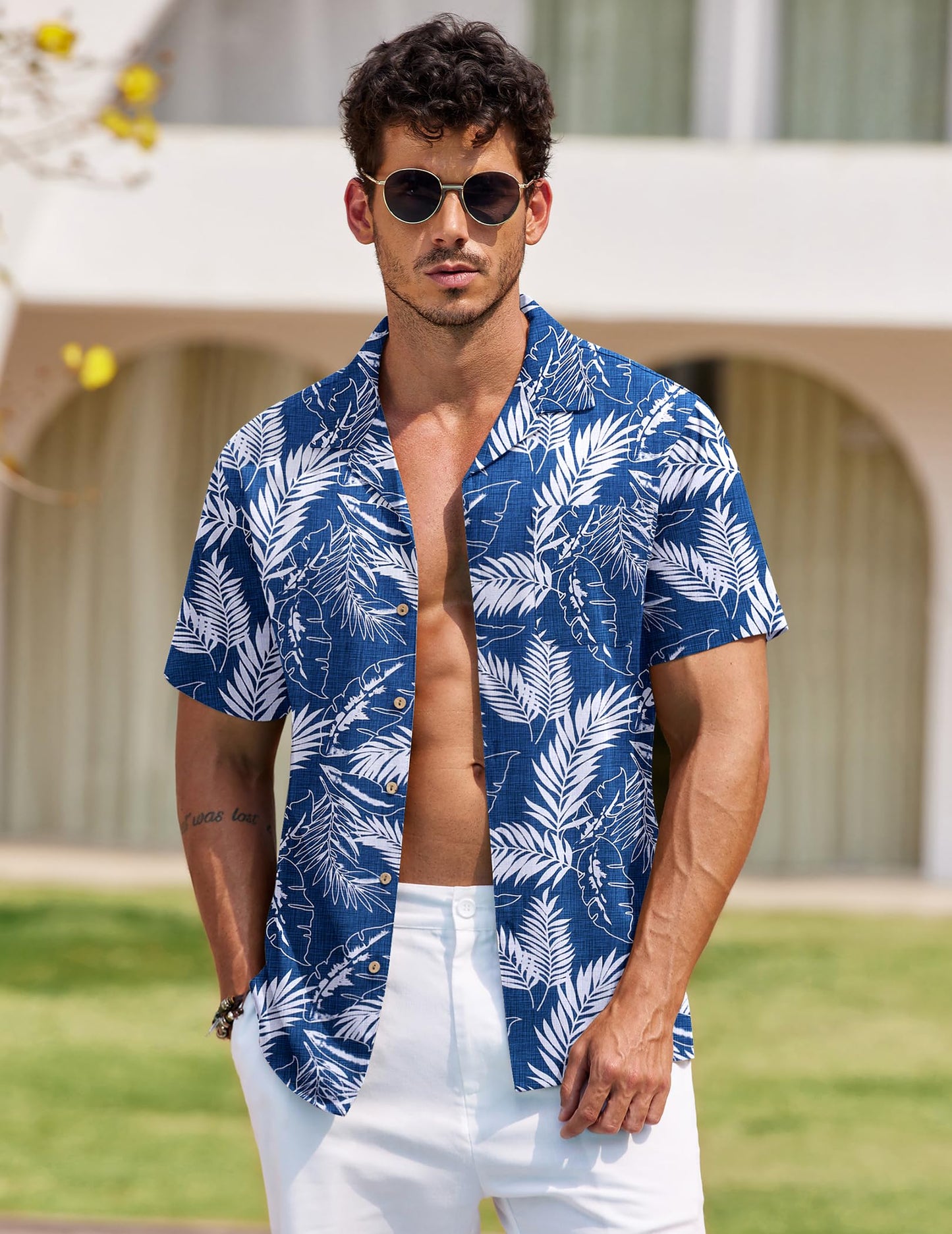 Hawaiian Shirt for Men Floral Beach Short Sleeve Shirt Mens Button