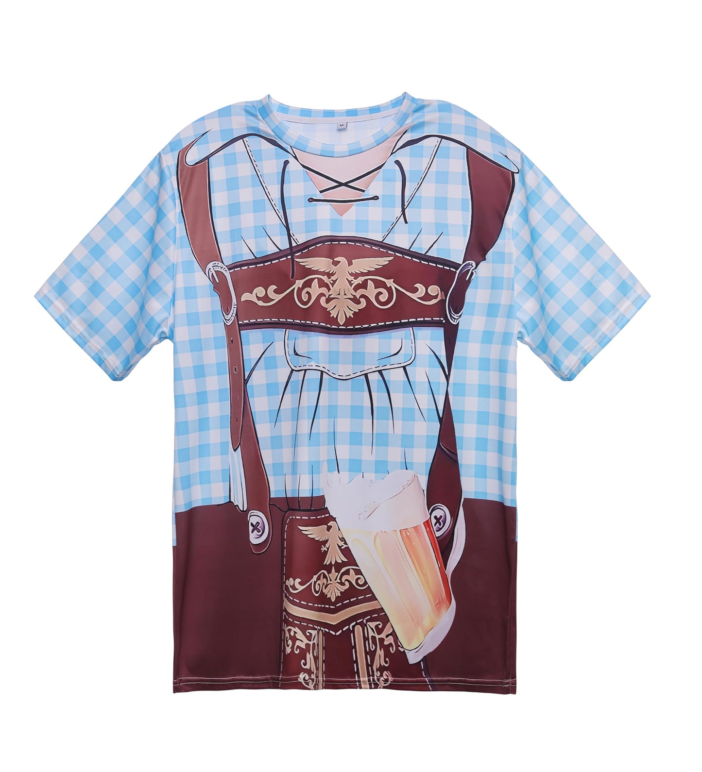 LIKPOJA Men's Bavarian Oktoberfest Costume Shirts German Beer Short Sleeve T-Shirts for Adult(Blue A,XL)