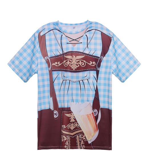 LIKPOJA Men's Bavarian Oktoberfest Costume Shirts German Beer Short Sleeve T-Shirts for Adult(Blue A,XL)