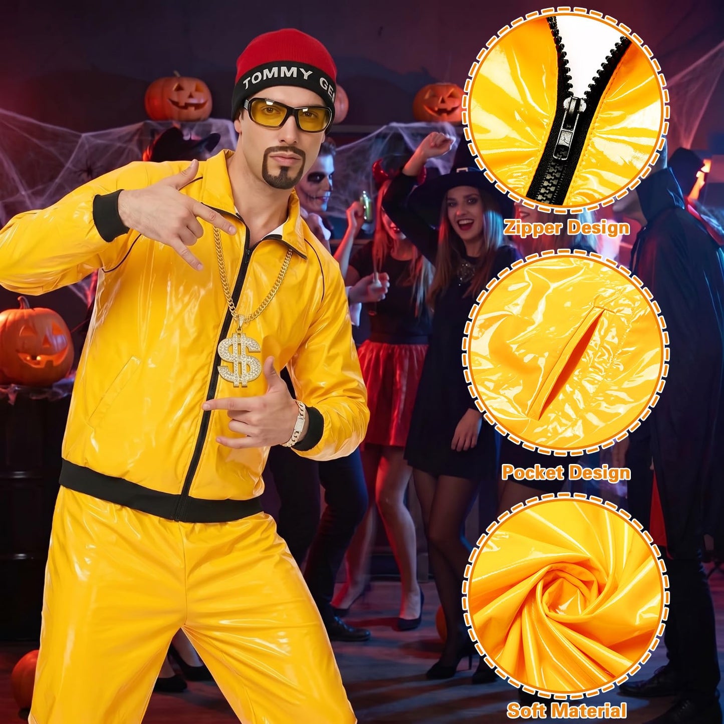 Ali G Costume Adult 90s Rapper Costume Yellow Shell Suit with Hat (image 4)