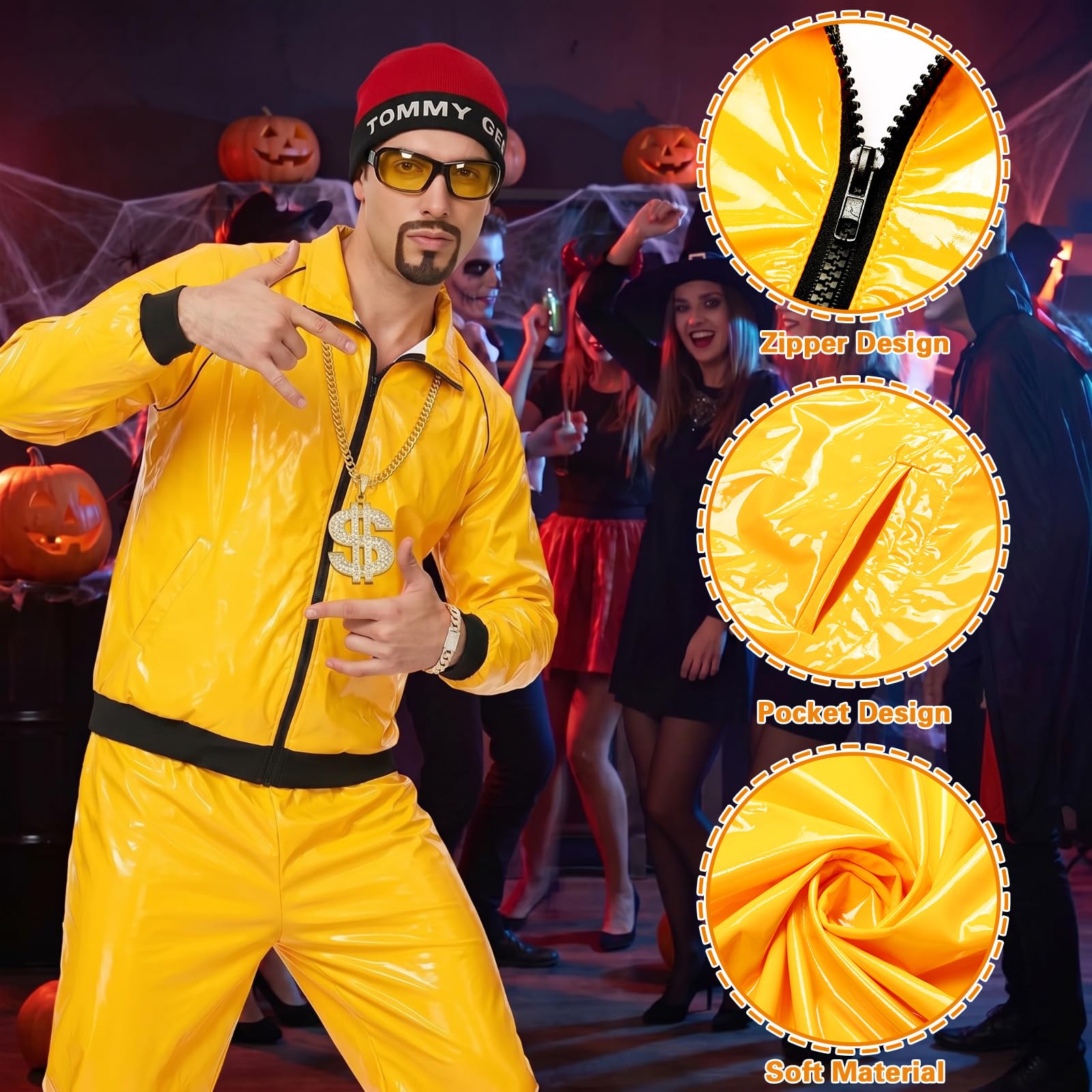 Ali G Costume Adult 90s Rapper Costume Yellow Shell Suit with Hat (image 4)