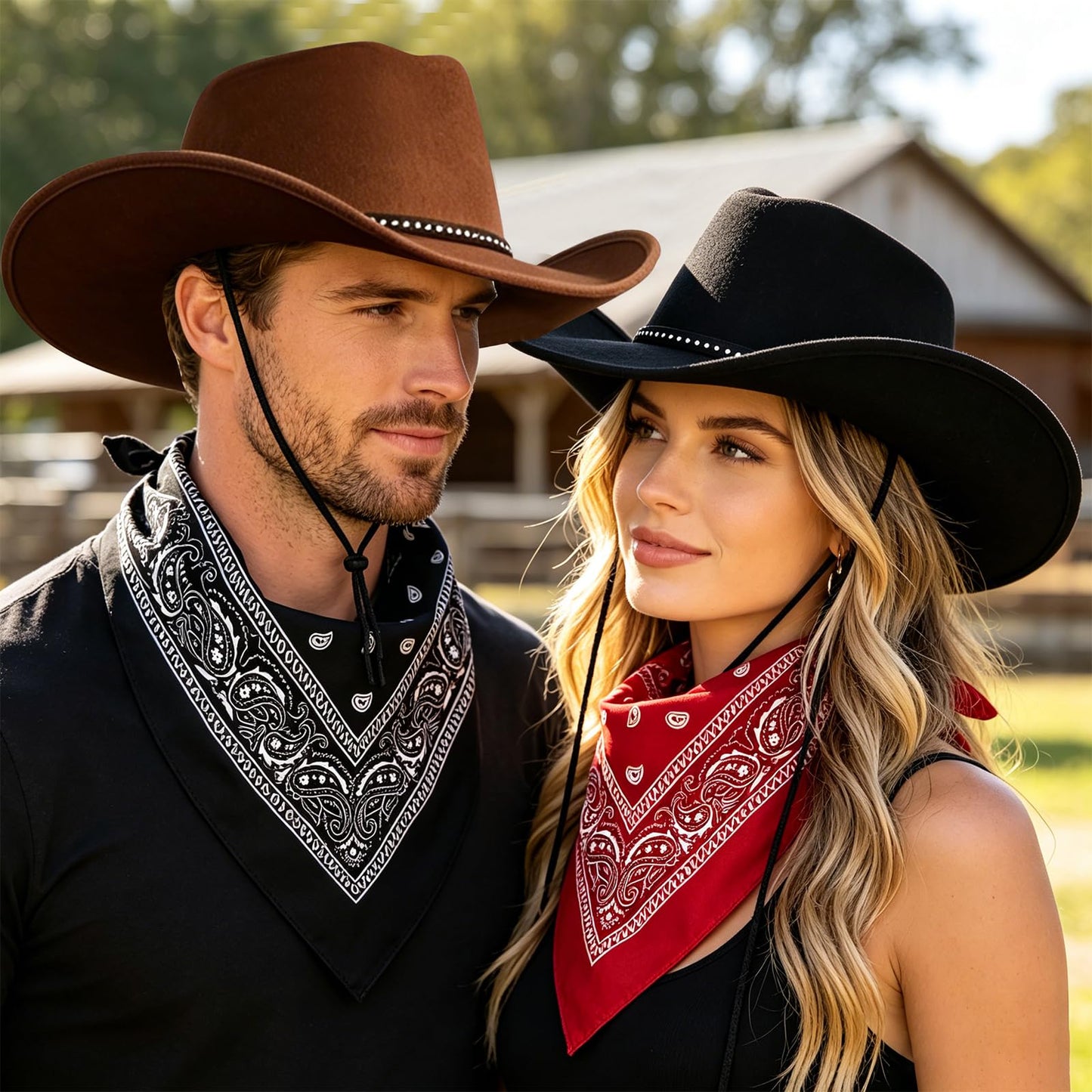 Cowboy Hats for Men and Women with Bandana Scarf - Unisex Western