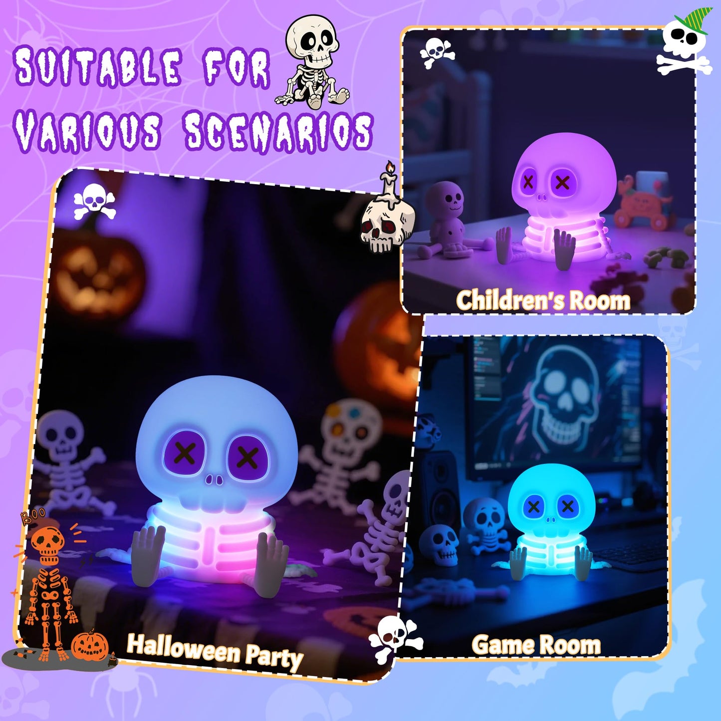 CoolGift Mart Skull Night Light, Silicone Touch Control Lamp. USB Rechargeable with Timer & Brightness Adjustment, Creates Customizable Glow for Gaming Room, or Halloween Decor, a Great Gift for All