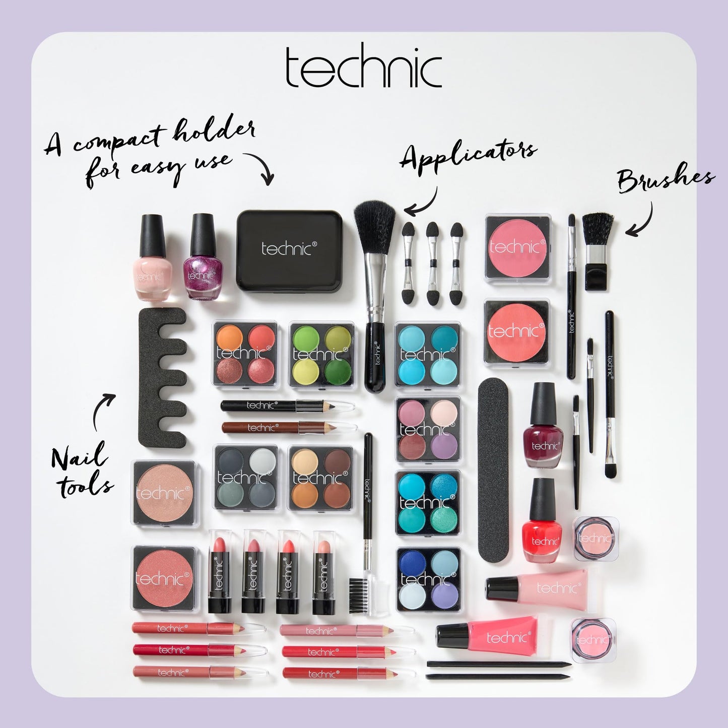 Technic Super Beauty Case – All-in-One Portable Makeup & Nail Kit with 48 Pieces for Beginners & Aspiring MUAs