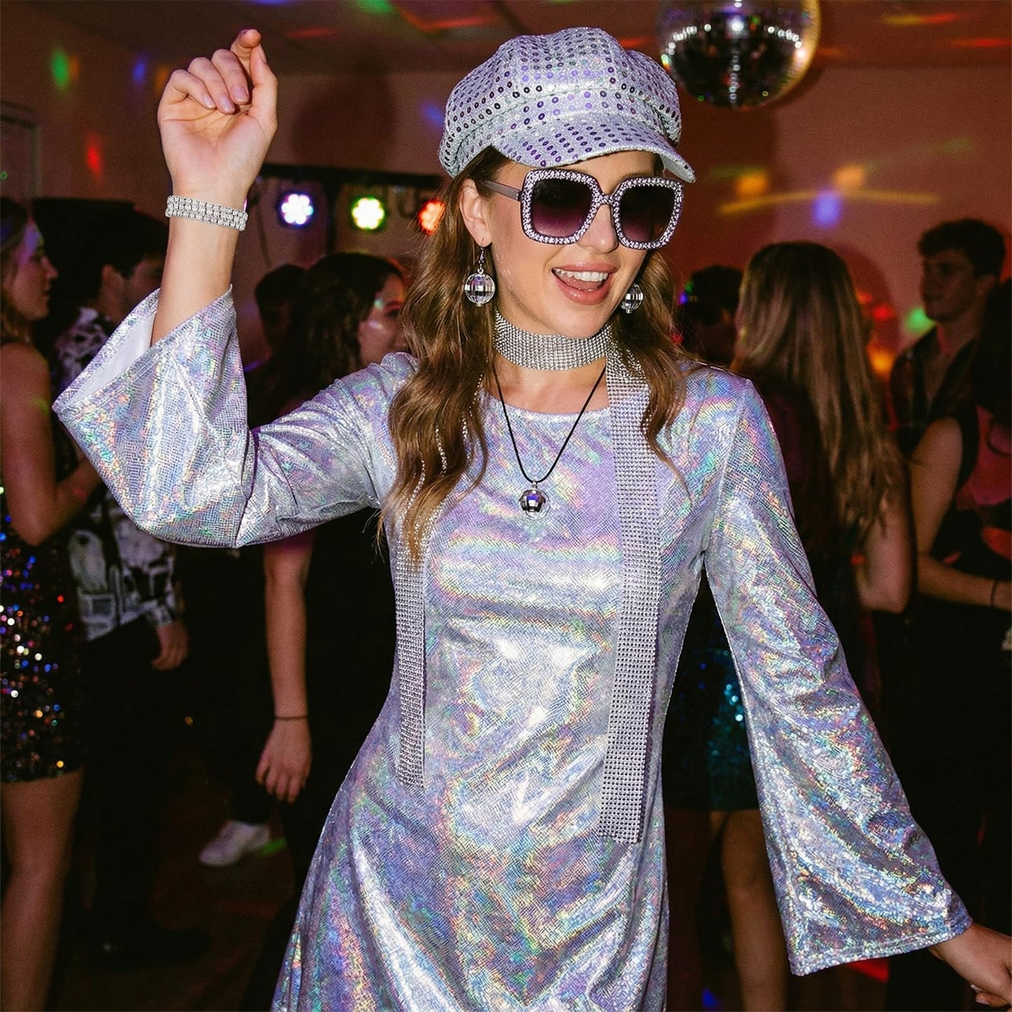 70s Disco Costume for Women - Disco Outfit Set with Sparkle Flare (image 4)